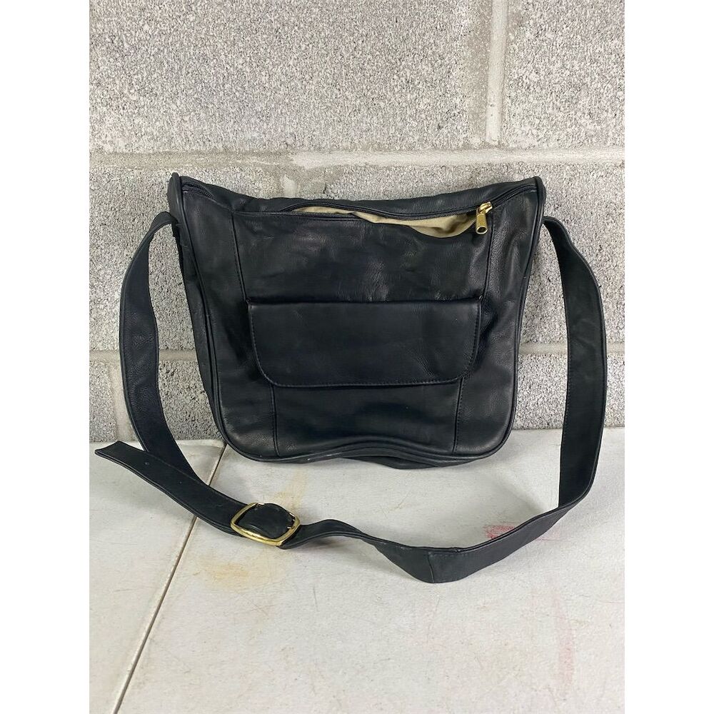 Coronado Leather Co. Black Leather Crossbody Shoulder Bag Unisex Casual
